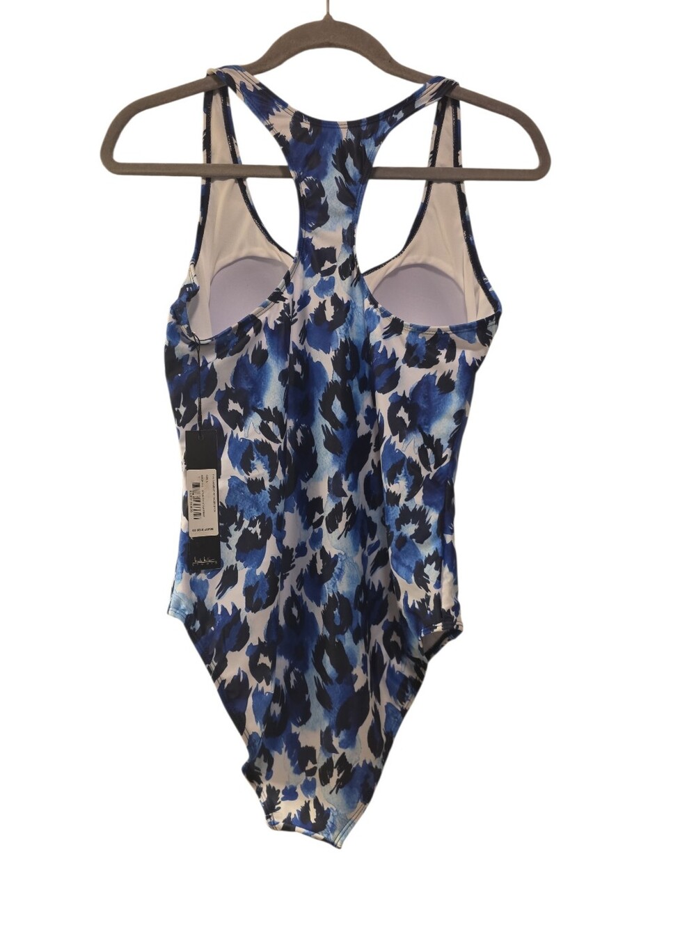 Nicole Miller, NWT, 1 Piece Bathing Suit W/Racer Back, Aqua Cheetah Print, Wom L - Picture 3 of 4
